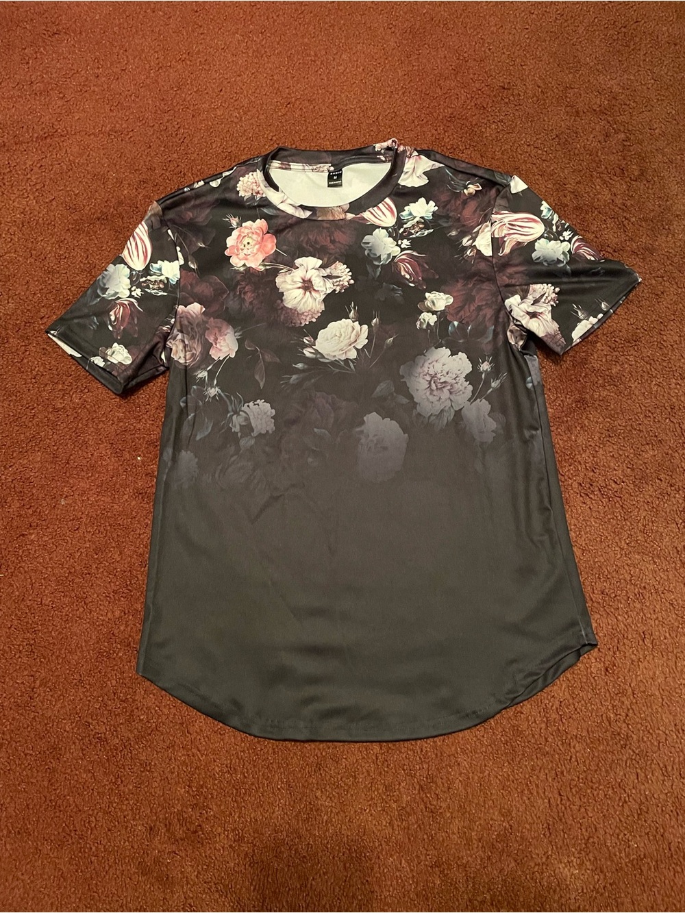 Black Floral Short-Sleeve Crewneck Shirt